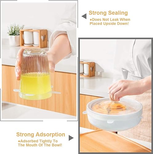 Miniatura 4 de LELE LIFE Paquete de 4 tapas elásticas de silicona del mismo tamaño, cubierta de contenedor de silicona duradera y reutilizable, fundas expandibles