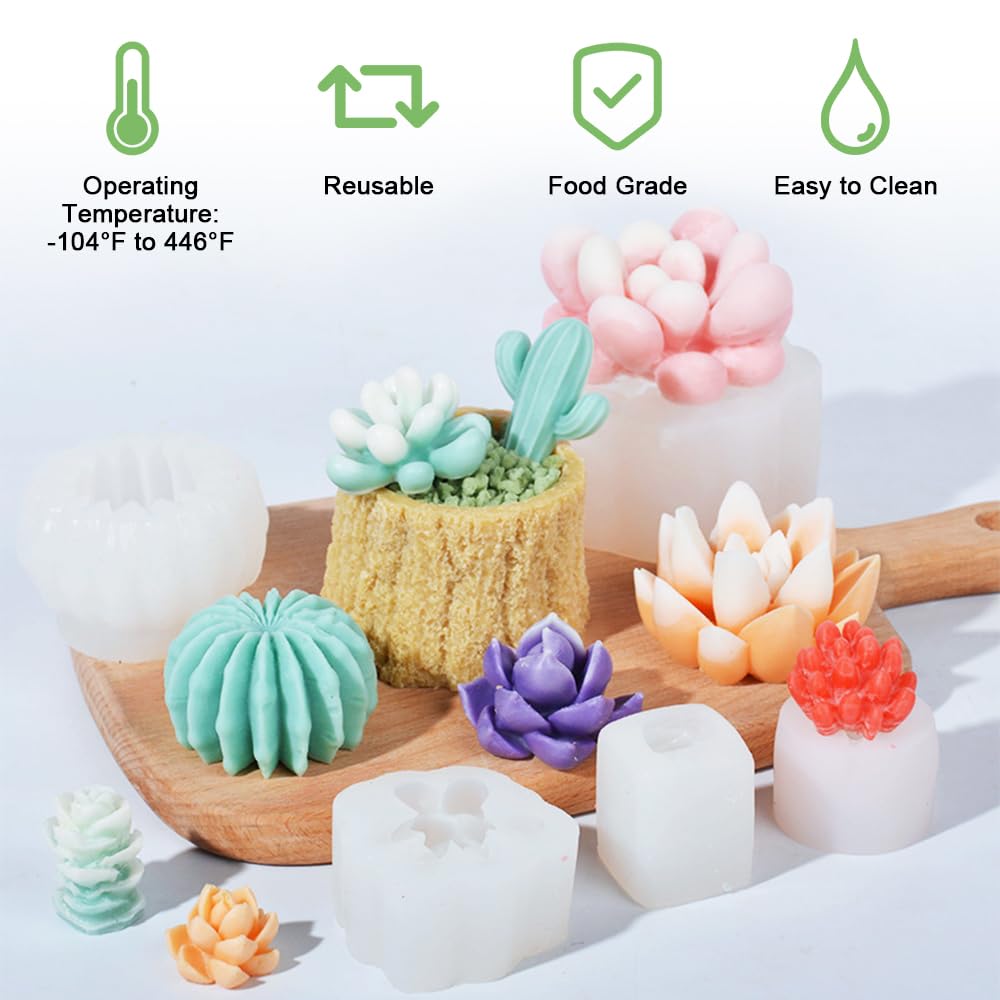 9/18 Pièces Succulente Silicone Moule Sûr Cactus Fleur Résine Moule Silicone Bougie Moule 3d Succulente époxy Moulage Moule Bricolage Décor