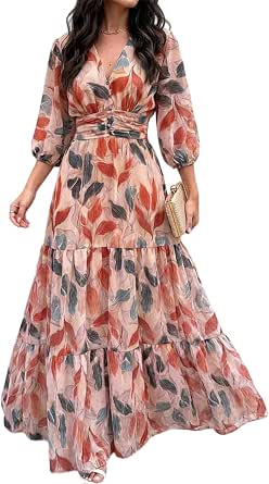 Women's Summer Boho Floral Wedding Guest Vacation Beach Maxi Dress