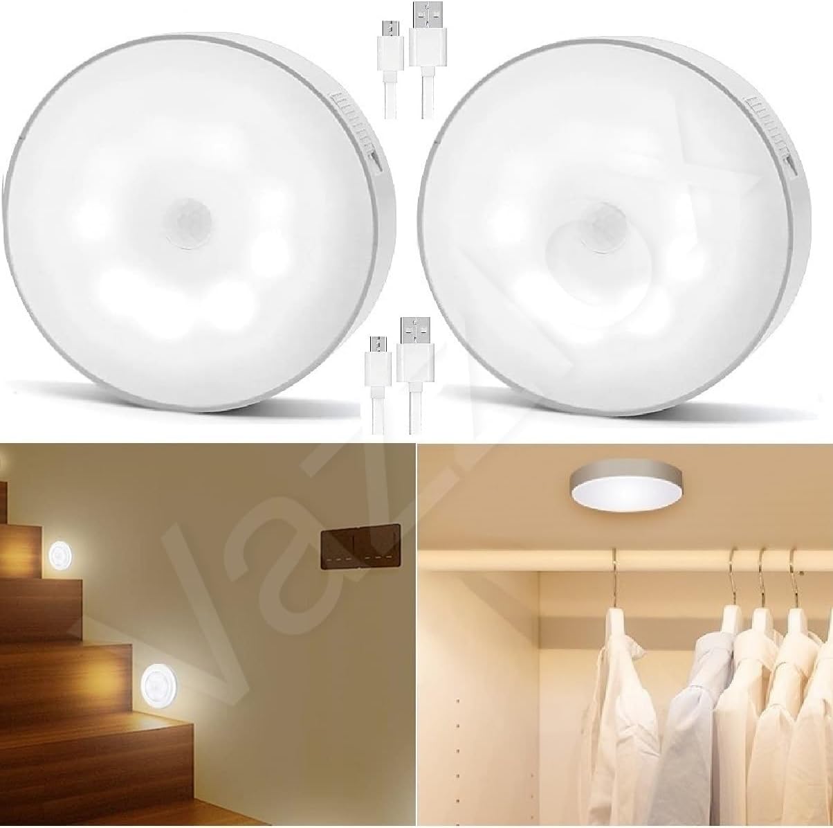 DWIJ LUXE Motion Sensor Light for Home (Pack of 2) with USB Charging Wireless Self Adhesive LED Body Induction Lamp Sensor Light for Wardrobe Lights with Sensor Night Light for Cupboard Stairs (White)