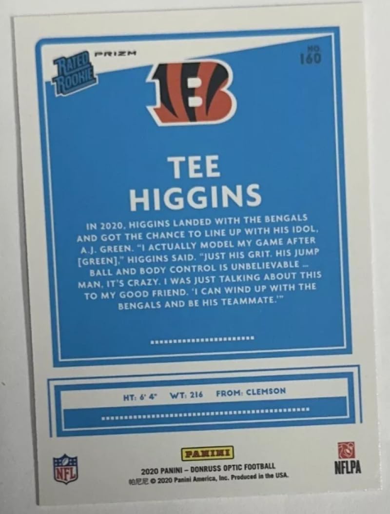 Football Trading Card NFL 2020 Donruss Optic Red Stars #160 Tee Higgins Rated Rookies NM Near Mint RC Rookie Bengals