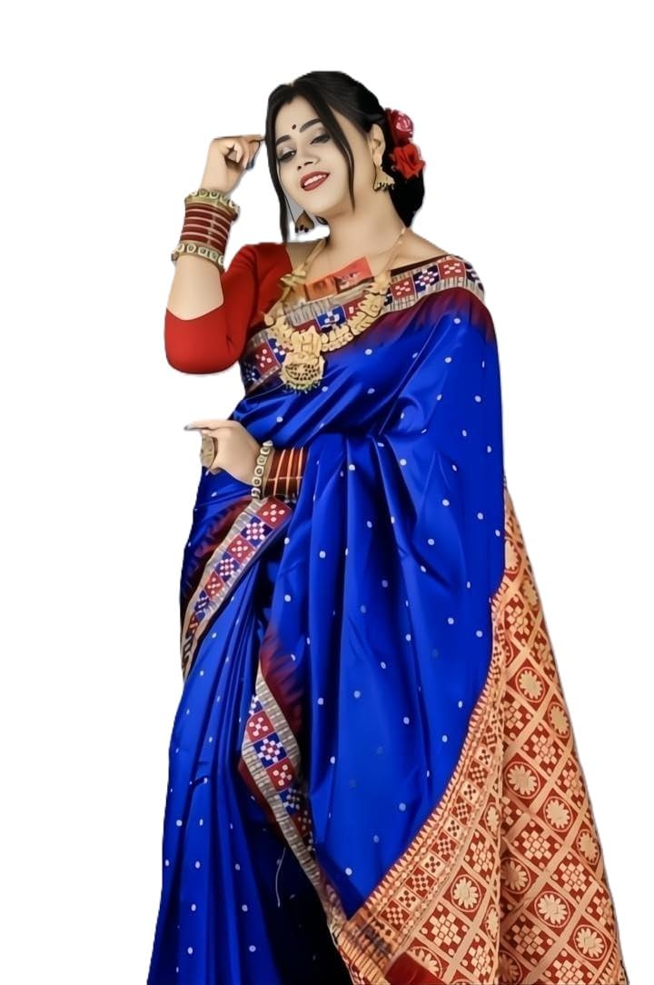 NEW COLLECTIO Ethnic Sambalpuri Handloom Odisha Pata Saree Women Pasapalli Bomkai Buti Papa Silk Design Temple Border Boyanika Saree Pure Banarasi Soft Kanjivaram Dark Blue Simple Sari Red Blouse-image-13