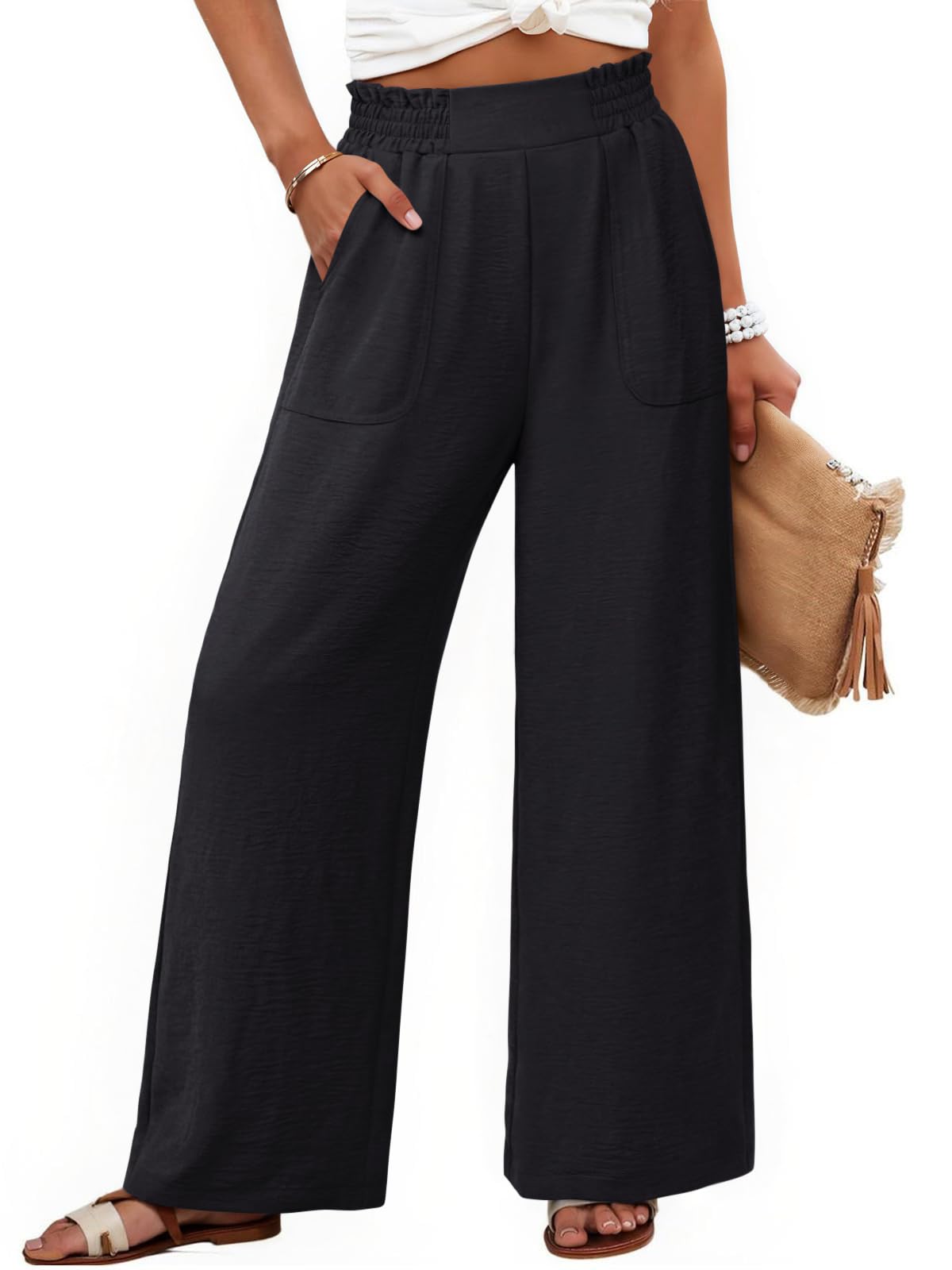 NIMIN Women Wide Leg Palazzo Pants High Waisted Casual Lounge Pants 2026 Summer Beach Vacation Outfits with Pockets