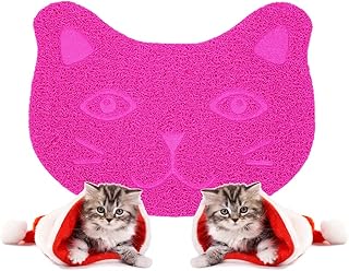 Cat Litter Mat, Premium Durable Cat Litter Mat Kitty Litter Trapping Mess Mat Premium Durable Soft PVC Rug Soft on kitty Cat Paws Easy Clean Fits Under Litter Box Litter Free Floors Durable (16inx12in, Pink)