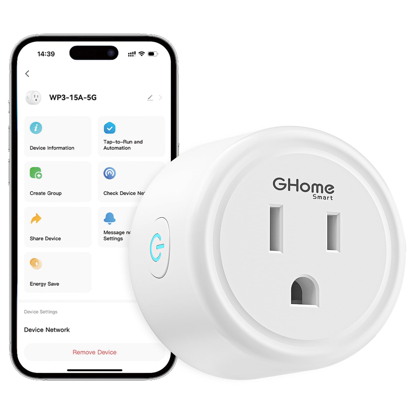 GHome Smart Plug 15A 5GHz Smart Home Wi-Fi Outlet Compatible with Alexa Google Home IFTTT No Hub Required