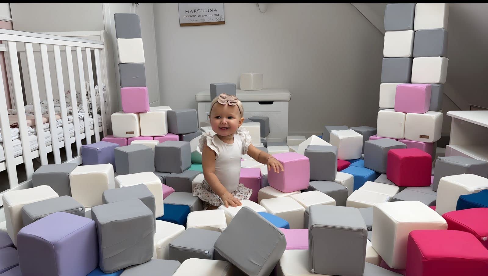 Velinda Set completo Piramide blocchi 45 elementi mattoni in schiuma bambino gioco asilo (colore: bianco,blu,grigio)