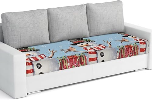 Wowouhiya Fundas de cojín para sofá de Navidad, funda elástica para sofá con parte inferior elástica, fundas de sofá con diseño de muñeco de nieve