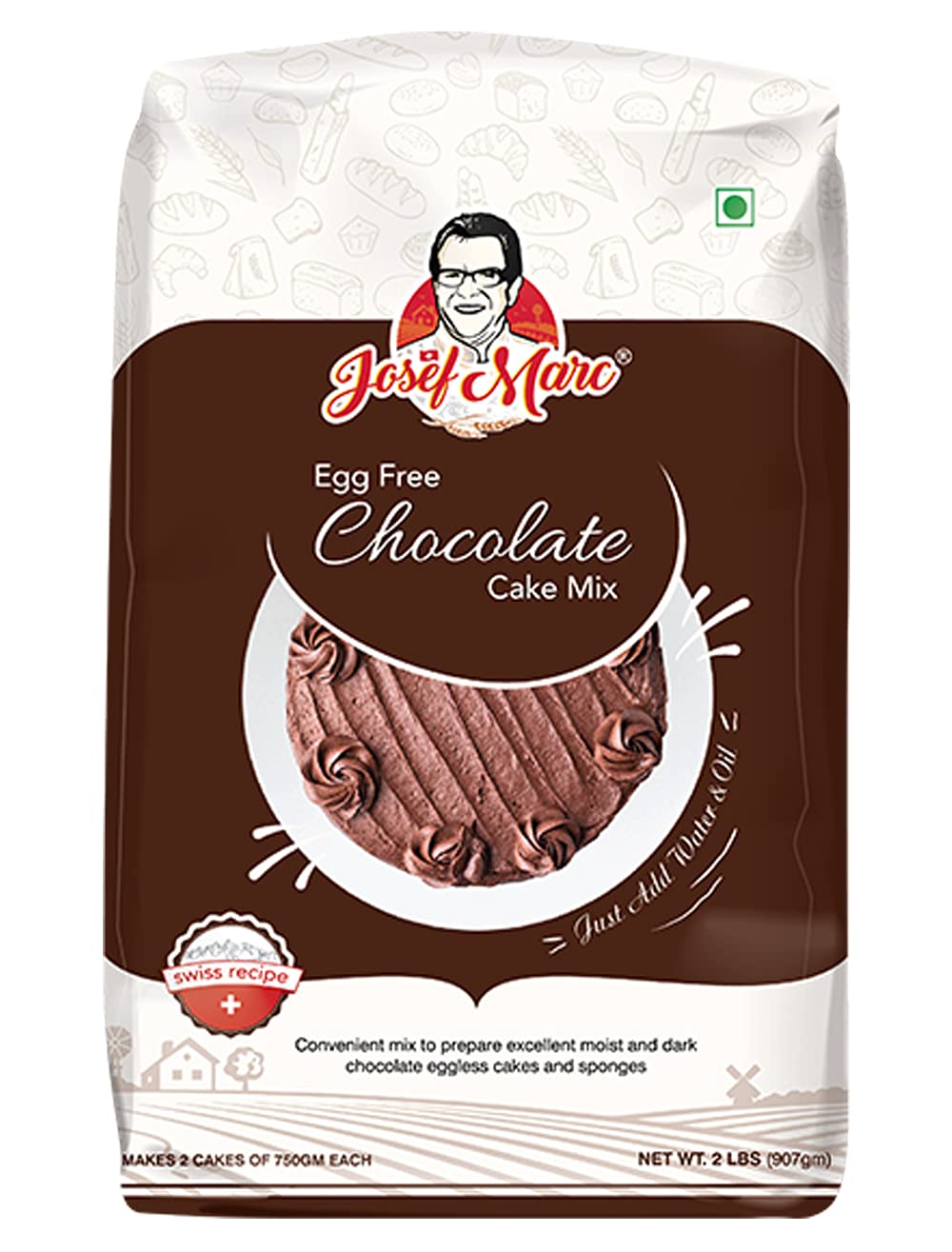Egg Free Chocolate Cake Mix, 2 LBS (907 grams) - Egg Free Cake Mix, Easy to Use, Just Add Water and Oil, Formulated in Switzerland.