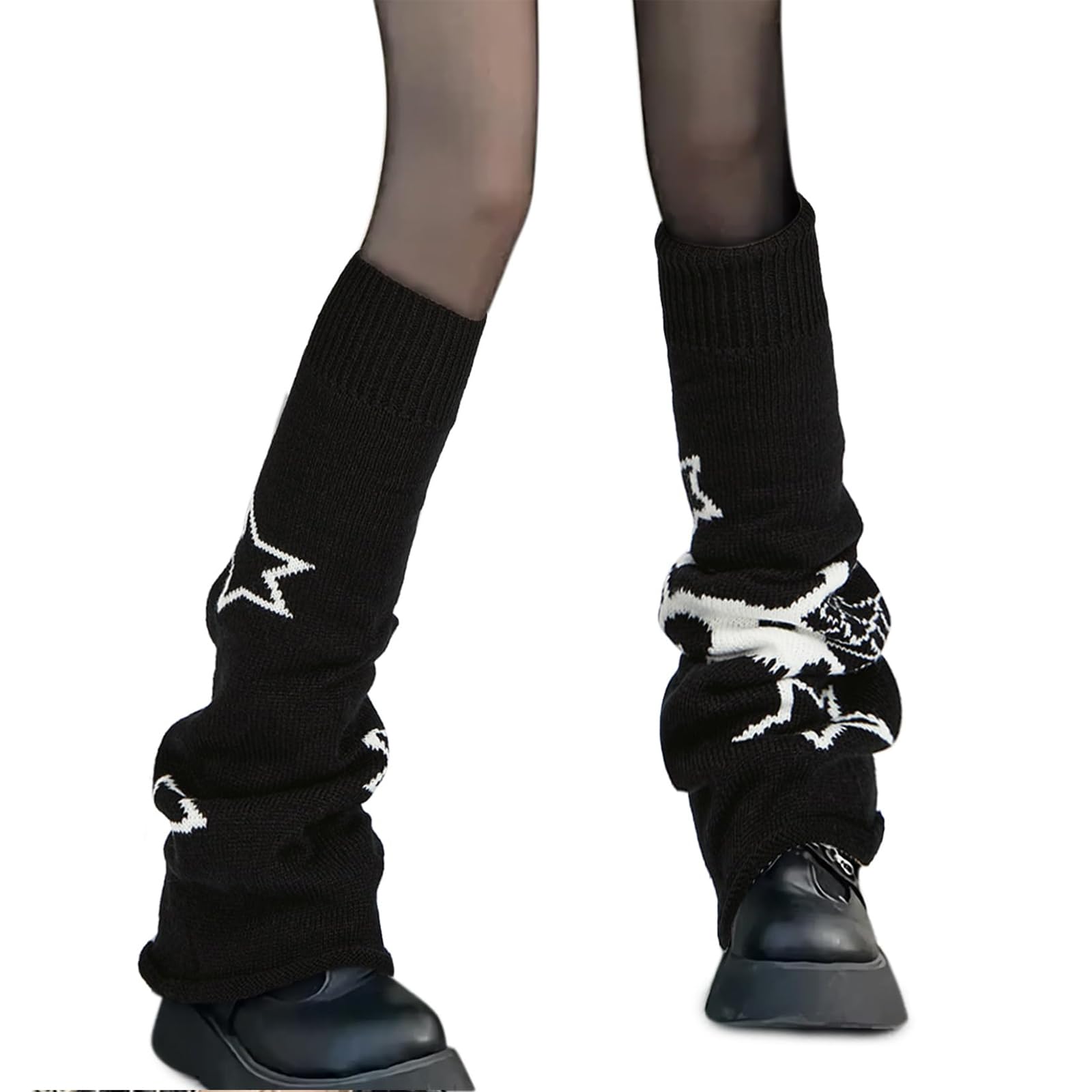Kryzalite Star beenwarmers voor dames meisjes Kawaii Y2K beenwarmers Cutecore Gyaru beenwarmers Goth Lolita accessoires (zwart)