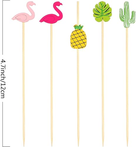 Miniatura 3 de Blulu Paquete de 200 palillos de dientes elegantes para aperitivos, brochetas de cóctel de perlas de 4.7 pulgadas para bebida, palitos con sabor a