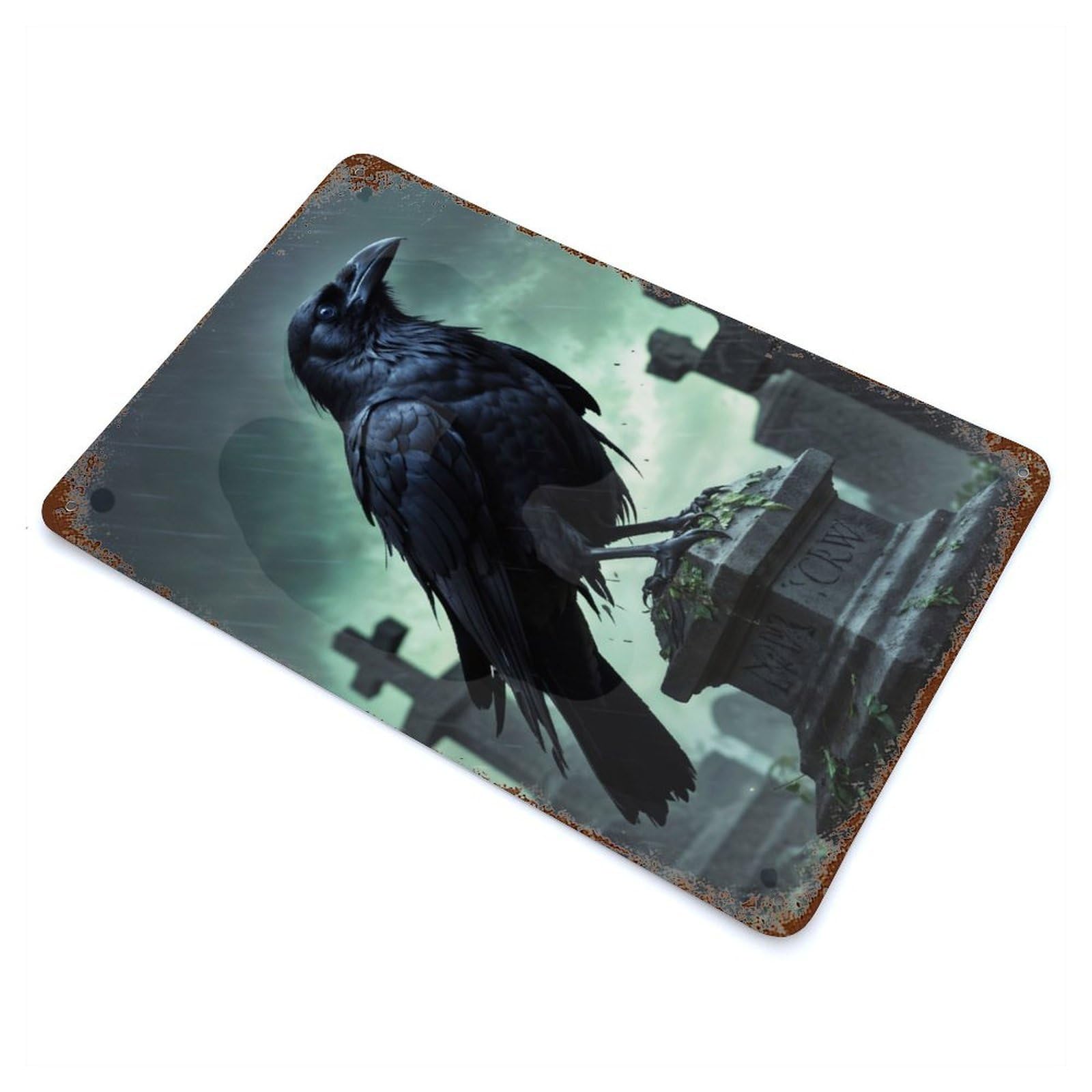 Garage Style Crow Eerie Messenger Decorative Tin Sign 11.8"x7.9", Industrial Home Decor for Bar And Workshop