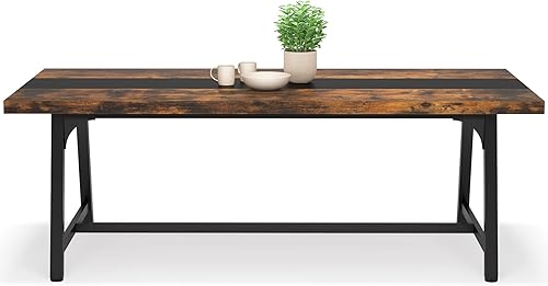 Miniatura 8 de LITTLE TREE Mesa de comedor de 70.87 pulgadas para 8 personas, mesa de cocina de madera con marco de metal fuerte para familia grande, mesa de