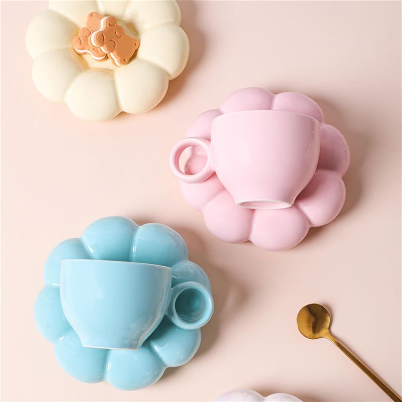 Kubki Kubki Ceramiczne kubki do kawy Nordic kreatywny kubek ze spodkiem filiżanka mleka i herbaty z tacą urodziny świąteczna dekoracja stołu(Pink)