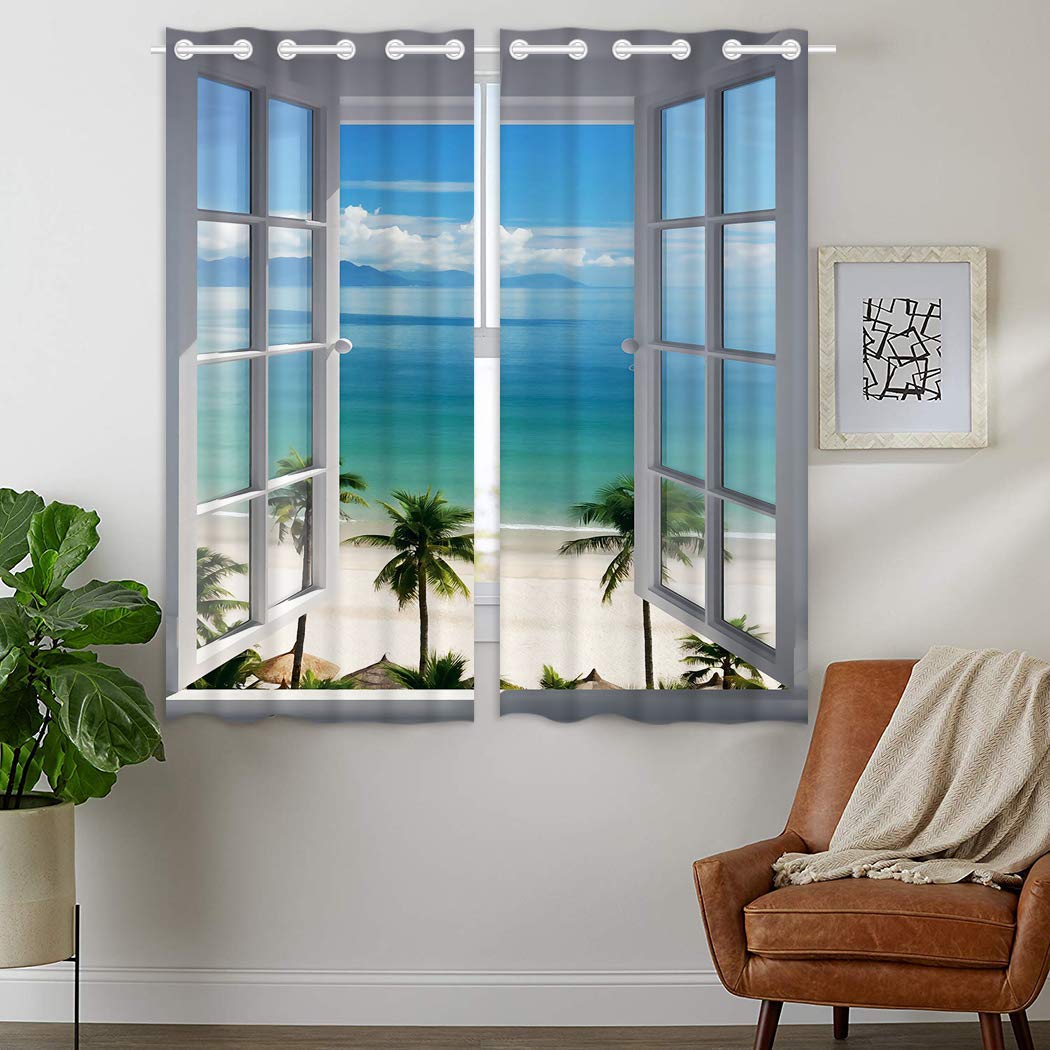 YISUMEI - Tenda oscurante con isolamento termico per camera da letto, soggiorno - Finestra da spiaggia - 110 x 160 cm (larghezza x profondità) 2 pannelli