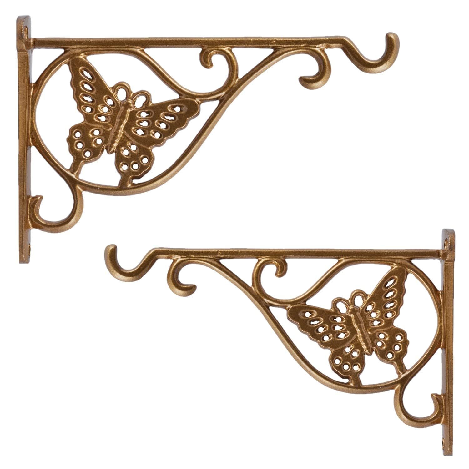 Sharpex Wall Mounted Metal Bracket | Decorative Wall Hook Plant Hanger for Hanging Pots, Bird Feeders, Flower Baskets, Planters, Lanterns, Lamps, and Wind Chimes for Indoor/Outdoor Use (Gold, 2 Pc) (B08VJ9XVKJ) Amazon Price History, Amazon Price Tracker