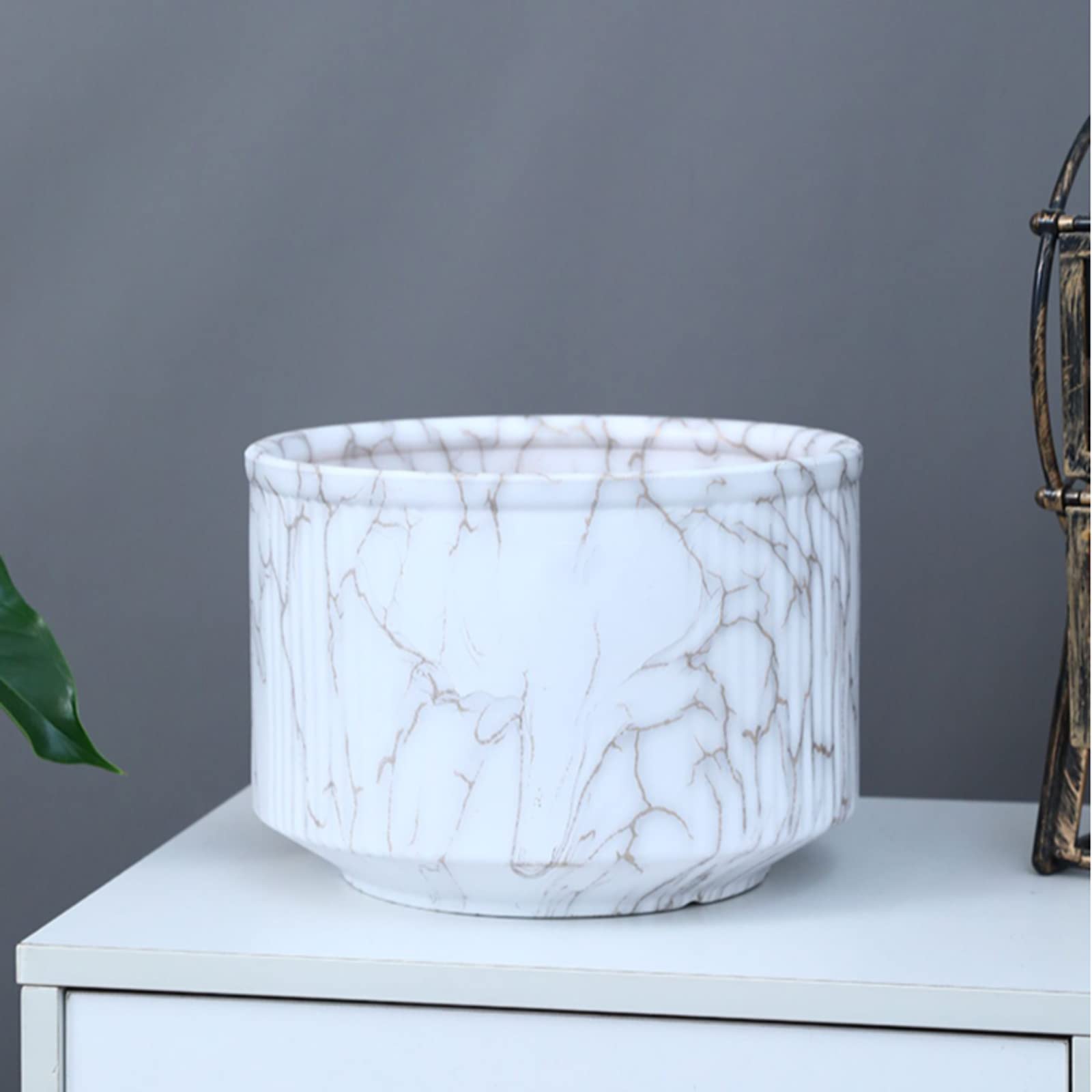 Vasi da Giardino Fioriere succulente in Ceramica da 6,1/7,8/9,8 Pollici, vasi Rotondi per Piante da Interno Contenitori per Piante Poco Profonde in Marmo con Foro di drenaggio