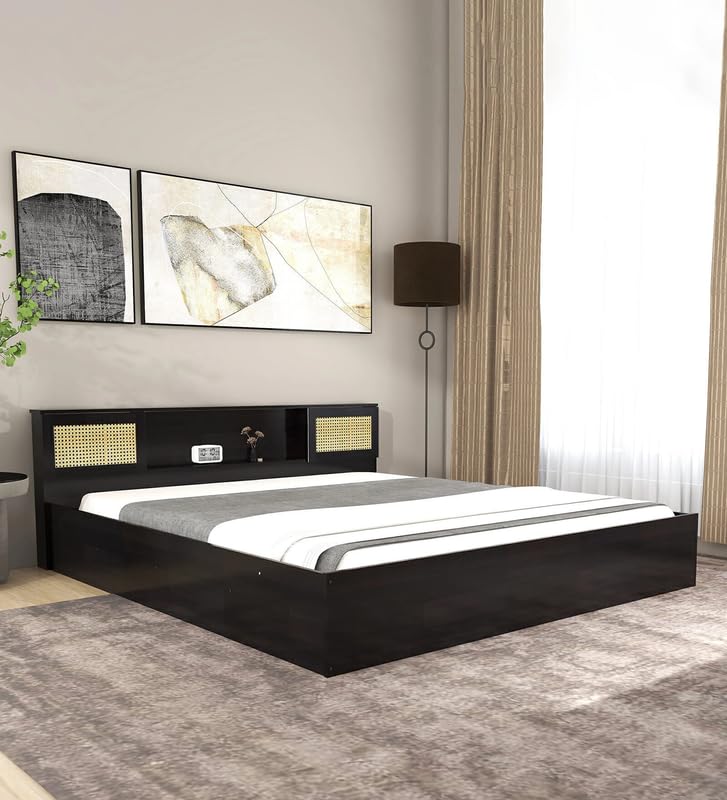 Image of Mintwud Pepperfry Engineered Wood King Size Bed with Box Storage | Wooden Double Bed Cot Palang Furniture with Headboard for Home Bedroom Living Room and Hotel (Wenge Finish)