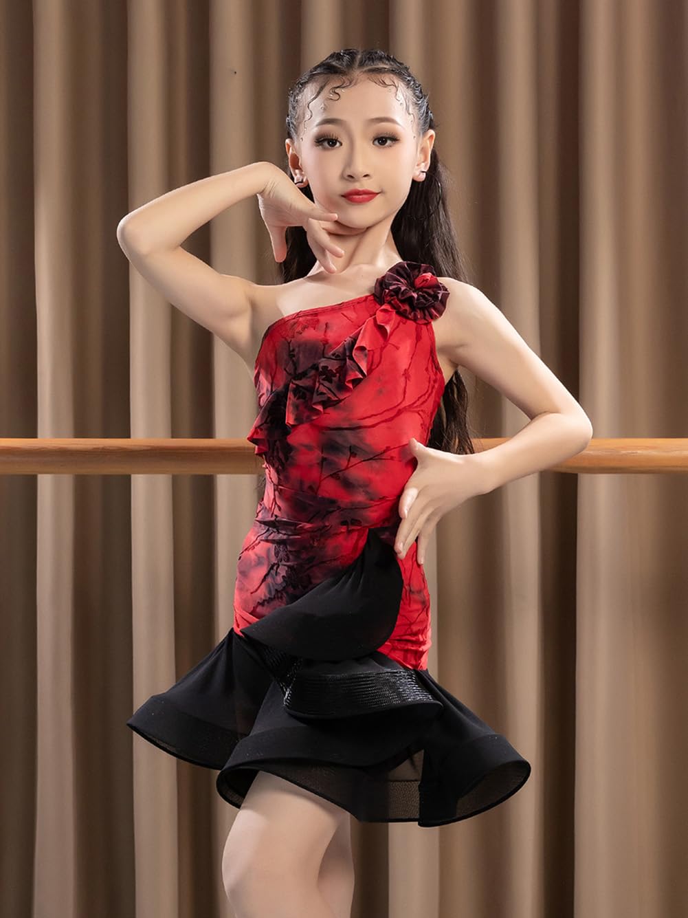 Vestido de Baile Latino Sin Mangas para Niña, para Salón de Baile, Salsa, Tango, Falda, Camisola, Trajes de Competición de Baile （150 cm）