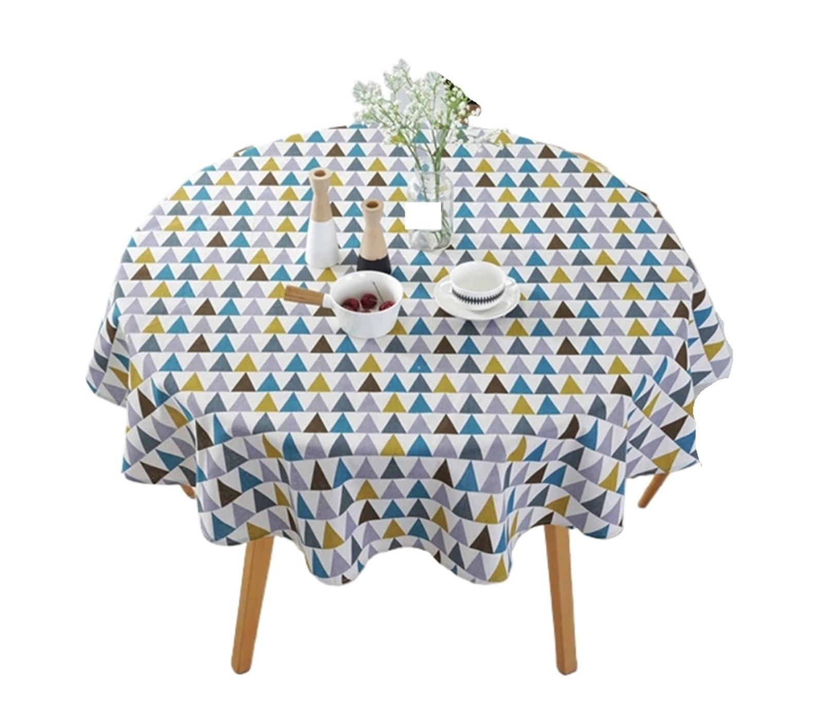 ZHSOAO Round Tablecloth Cotton Linen Washable Hotel Banquet Table Cloth For Wedding Party Cover Home Dec for Cafe(Blue,120CM)