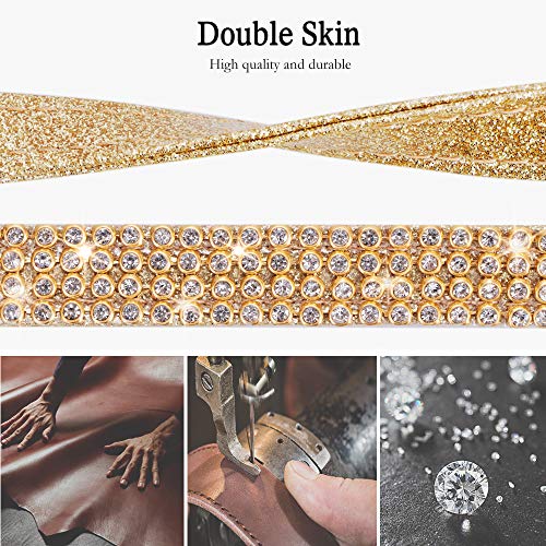 Image of Dog Leash, [Bling Rhinestones] Premium PU Leather Durable and Soft 5 FT Lead for Control Safety Training, Walking for Small to Medium Dogs Gold