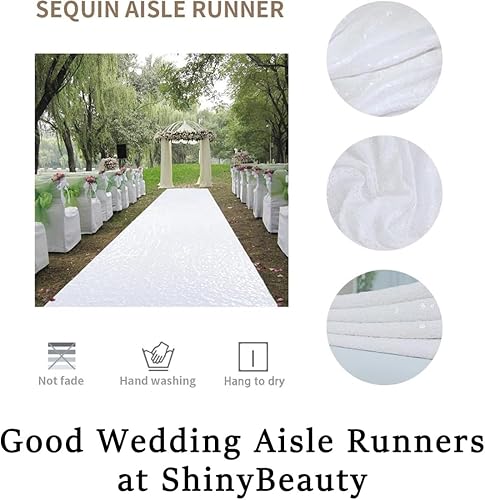 Miniatura 6 de ShinyBeauty Camino de pasillo de boda de 3 x 15 pies, con lentejuelas blancas, brillante, para ceremonias de bodas, interiores y exteriores (3 x 15