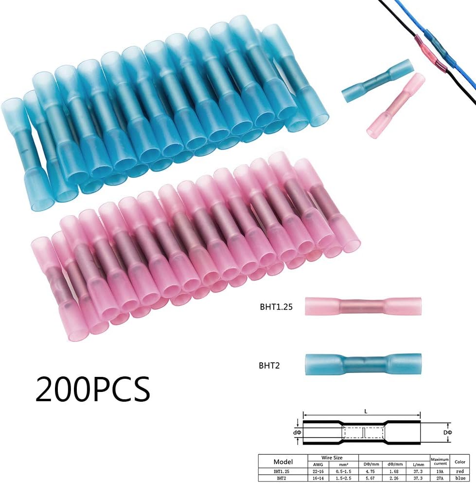 Heat Shrink Butt Connectors Waterproof Wire Connectors Automotive Marine Grade Electrical Terminals Crimp Butt Splice Terminal Kit