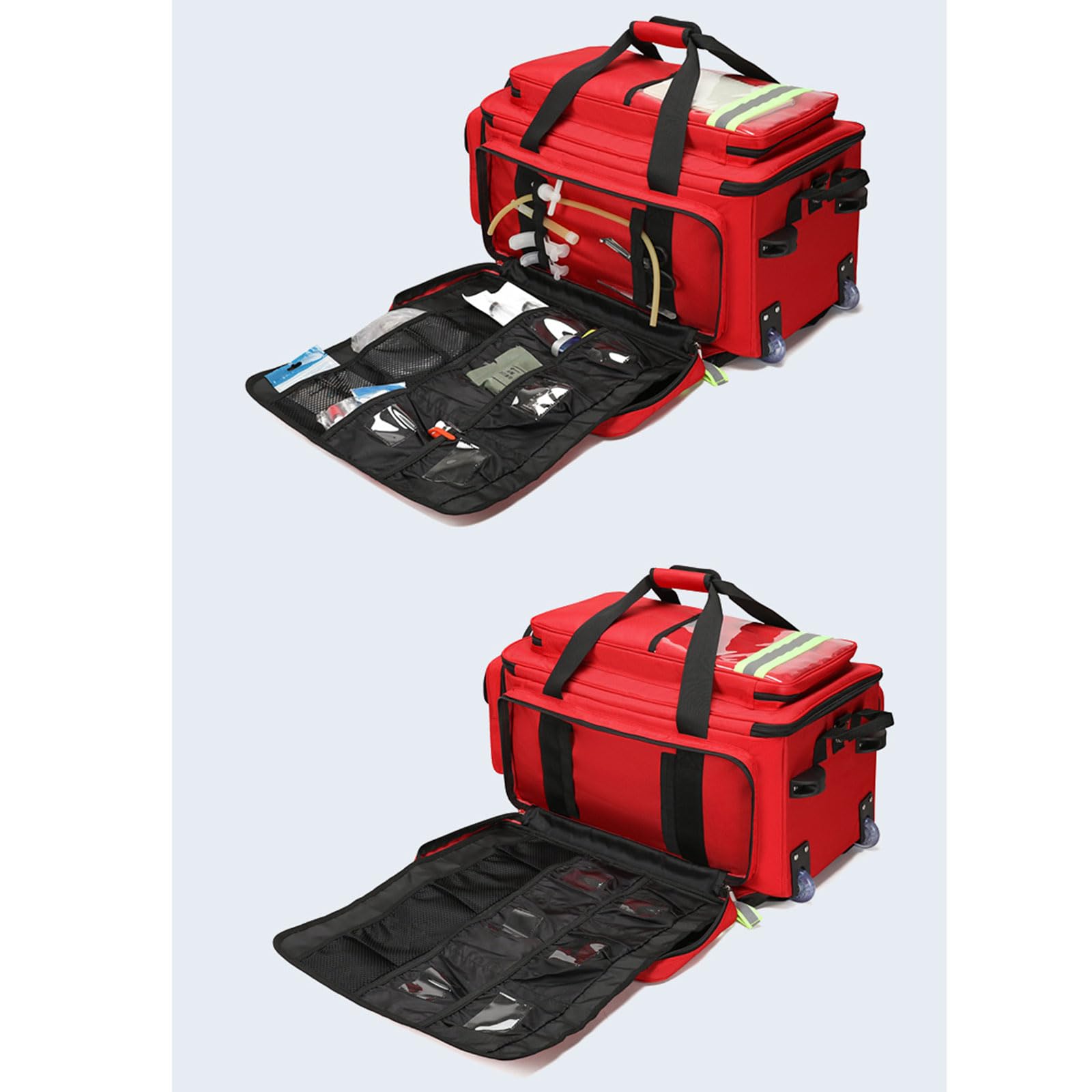 Borsa medica rotabile resistente, organizzatore a ruote per paramedici e infermieri, grande cassa di Oxford 1800D con strisce riflettenti, stoccaggio mobile per kit di emergenza e strumenti di primo s