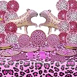 Picture of Pink Leopard Deluxe Party Supplies Pack (124 Pieces for 16 Guests) - Cheetah Party Decorations, Two Wild Birthday for Girls - Blue Orchards