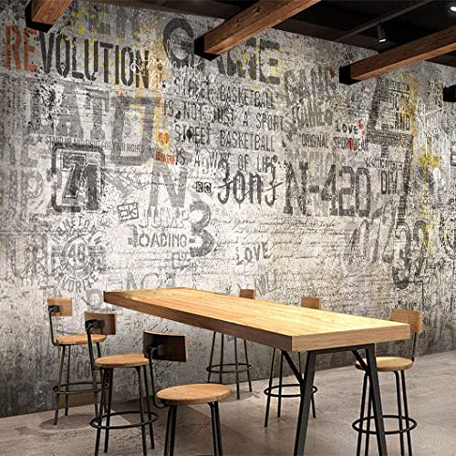 Papier Peint Salon Chambre Rétro Nostalgique Style Industriel Graffiti Mur De Briques Papier Peint Café Bar Papier Peint Internet Café Ciment Mur Grande Murale-350Cmx245Cm