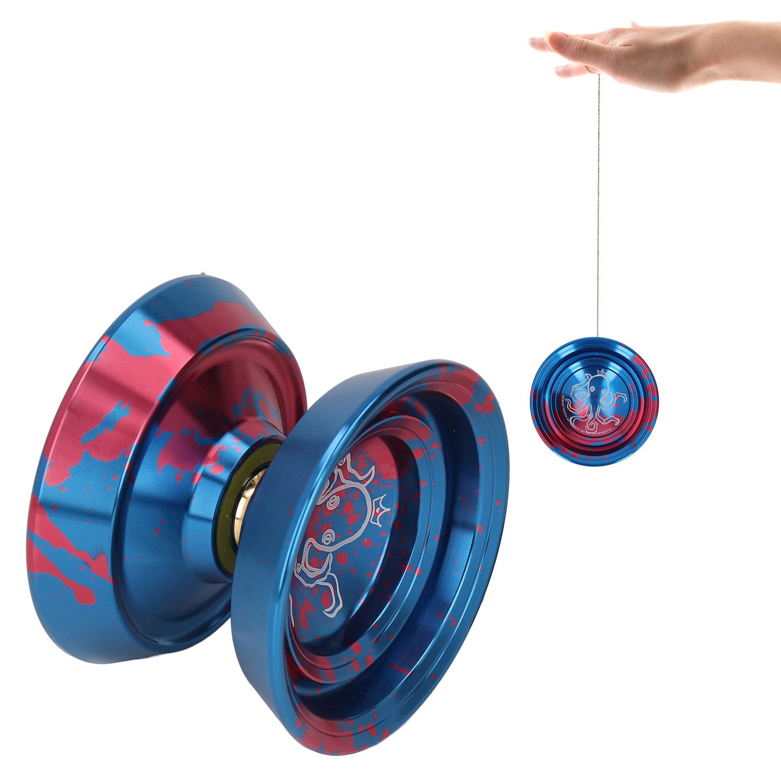 Jiawu Professional Unresponsive Yoyo, Metal Responsive Yoyo Ball for Kids Beginners, Unresponsive Yoyo for Adults Intermediate-Advanced Players with Glove and 3 Replacement Yoyos Strings (Red Blue)