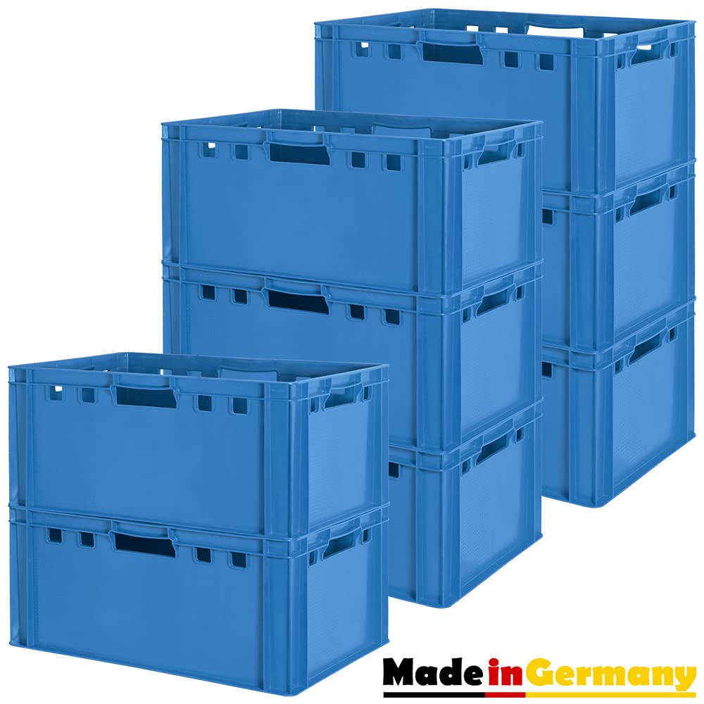 8x Euro Apilamiento de Plástico Caja Industrial Euro Caja Almacenamiento Eurobox E3 Azul Kingpower