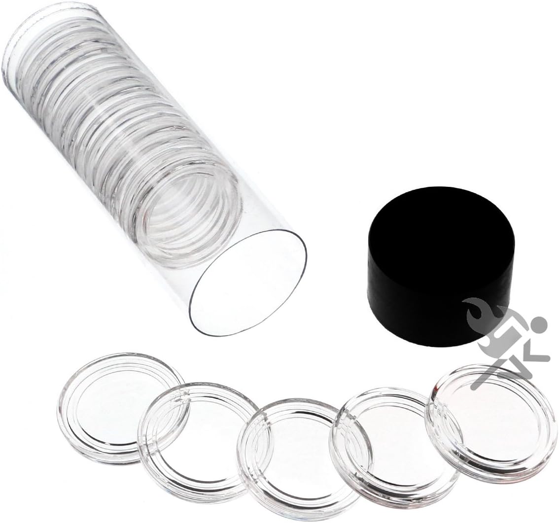 Air-Tite 20 A22 Direct Fit Capsules & Black Tube for 1/4oz Gold Eagles | Fits 1/4oz Gold Eagle & Platinum Eagle. ID 22mm x 1.57mm, OD 30.94mm. Black cap lid.