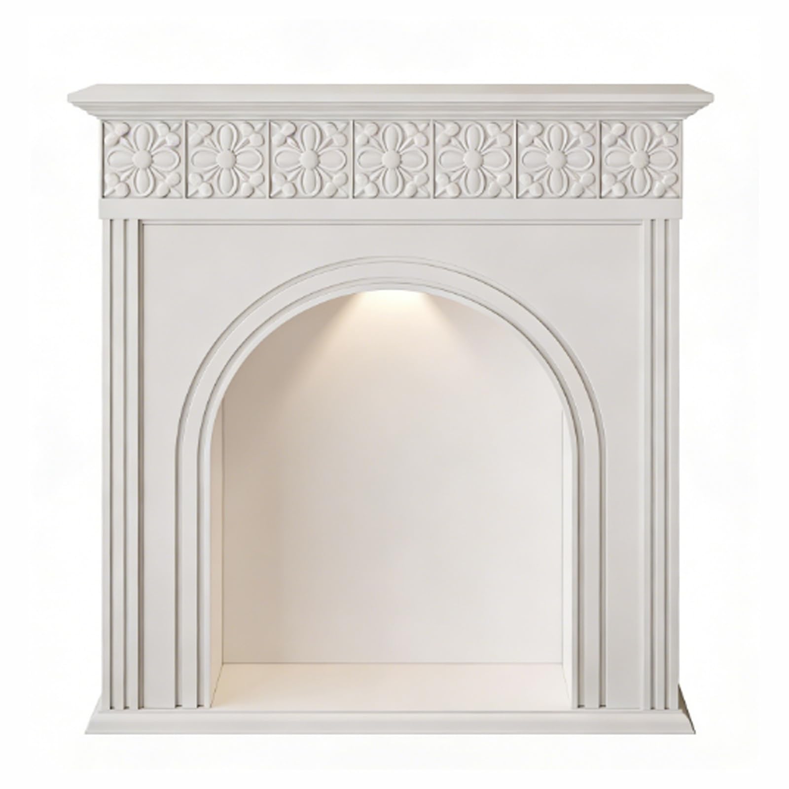 Fzl02068lm White Mantels Surrounds Modern Arched Fireplace Mantel With Led Lighting Decorative Surround Decorated Frame(,Large)