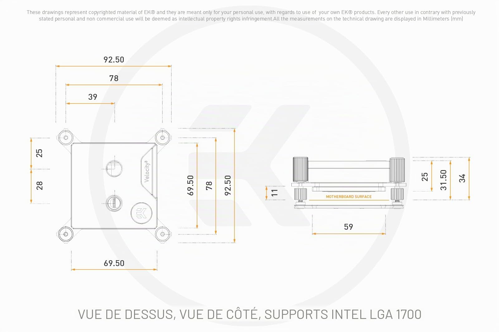 EK WB EK-Quantum Velocity 3 Bloc de refroidissement liquide CPU, 1700/1851/AM5, Acetal