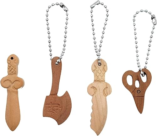 Nwsrayu Juego de cuchillos de bolsillo de madera, llavero para hombres, mini hachas, espada, tijeras para abridor de paquetes, cortador de caja,