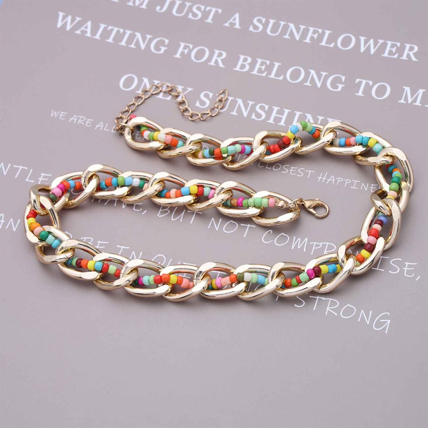 Andelaisi Punk Cuban Curb Choker Necklace Vintage Gold Thick Chain Necklace Green Beads Chunky Chain Necklace Boho Curb Link Chain Necklace Jewelry for Women - Image 5