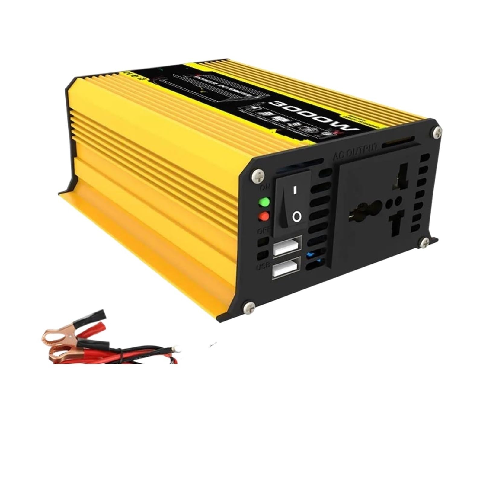 Power inverter Inverter Auto 4000W 12V A 220V/110V LED Convertitore Adattatore Caricabatterie Trasformatore Di Tensione USB Doppio Onda Sinusoidale Modificata(Yellow 3000W 12V to 220V)