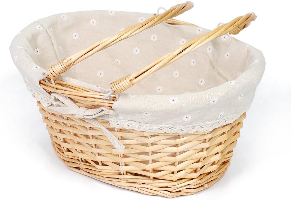 Wicker Basket Gift Baskets Empty Oval Willow Woven Picnic Basket Easter Candy Basket Storage Basket Wine Basket with Handle Egg Gathering Wedding Basket (Natural)