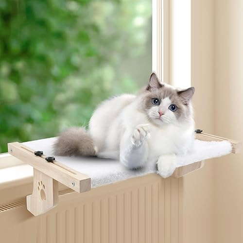 Percha para ventana de gato, hamaca para ventana de gato para gatos de interior, fácil de ajustar y montar, asiento grande de cama para gatos para