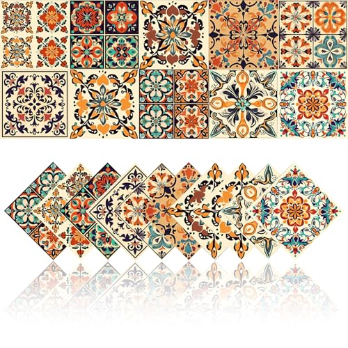 Wasise Moroccan Tile Stickers - 30PCS Self Adhesive Wall Tiles, Kitchen Tiles Self Adhesive, Tile Stickers 15cm X 15cm, Bathroom Wall Sticker Waterproof, Kitchen Sticker for Cupboards