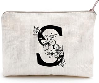 Monogram Toiletry Makeup Bag Personalized Travel Cosmetic Bag Floral Initial Cosmetic Bag, Personalized Floral Makeup Bag, Initial Cosmetic Bag, Custom Make Up Bag, Floral Bag (S)