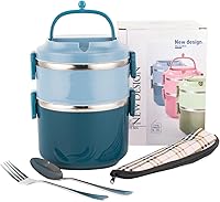 Vista 14 de SANQIAHOME Lonchera apilable de acero inoxidable de 2 niveles sellada (rosa, 2 capas) con cuchara y tenedor