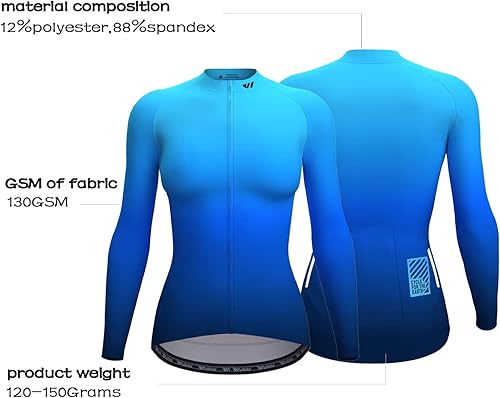 Miniatura 3 de Wulibike Maillot de ciclismo para mujer, manga larga, con bolsillos