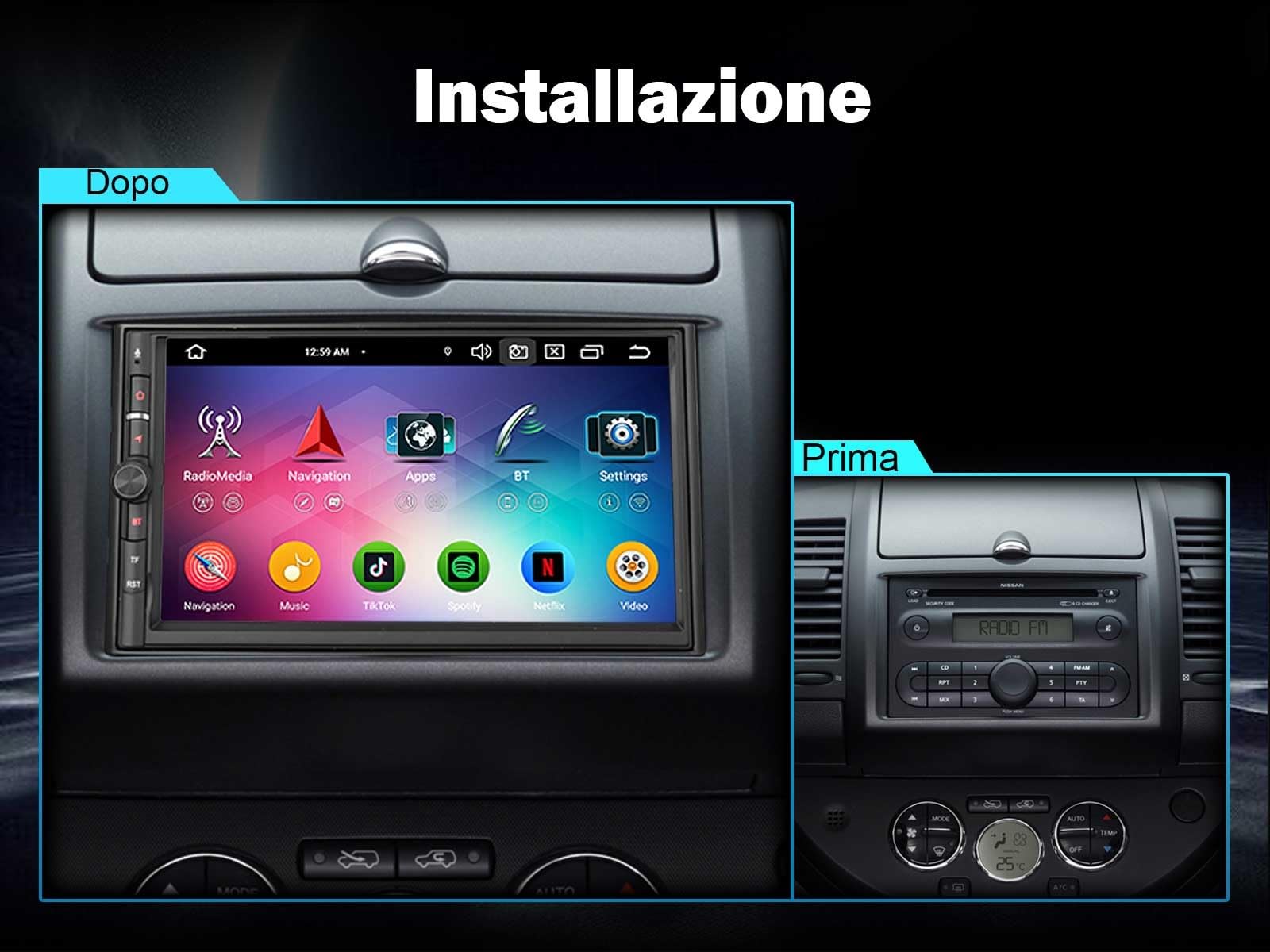 Erisin Android 16 4+64GB Universal Doppio 2 Din Autoradio CarPlay Bluetooth | 8-Core GPS Navigatore 7 pollici Schermo tattile IPS 2DIN Radio Supporti Wireless Android Auto WiFi 4G DSP RDS FM DVB-T2 USB