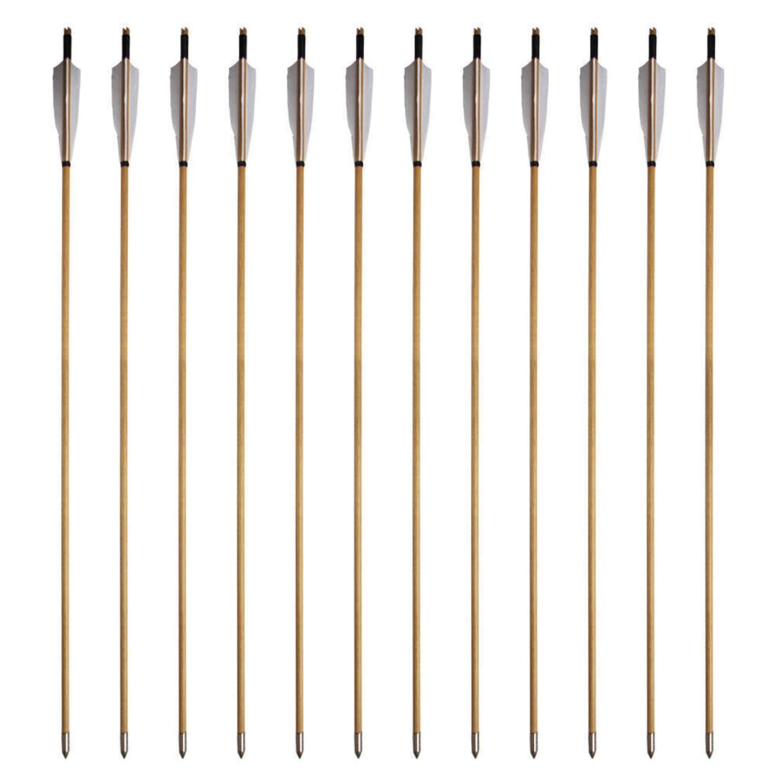 Sososhoot 33 inch Traditional Wooden Training Arrows-Archery Practice Target Arrows Metal Arrowheads can be Used for Archery Practice by Traditional Horse Bow Recurve Bow Straight Bow (White)