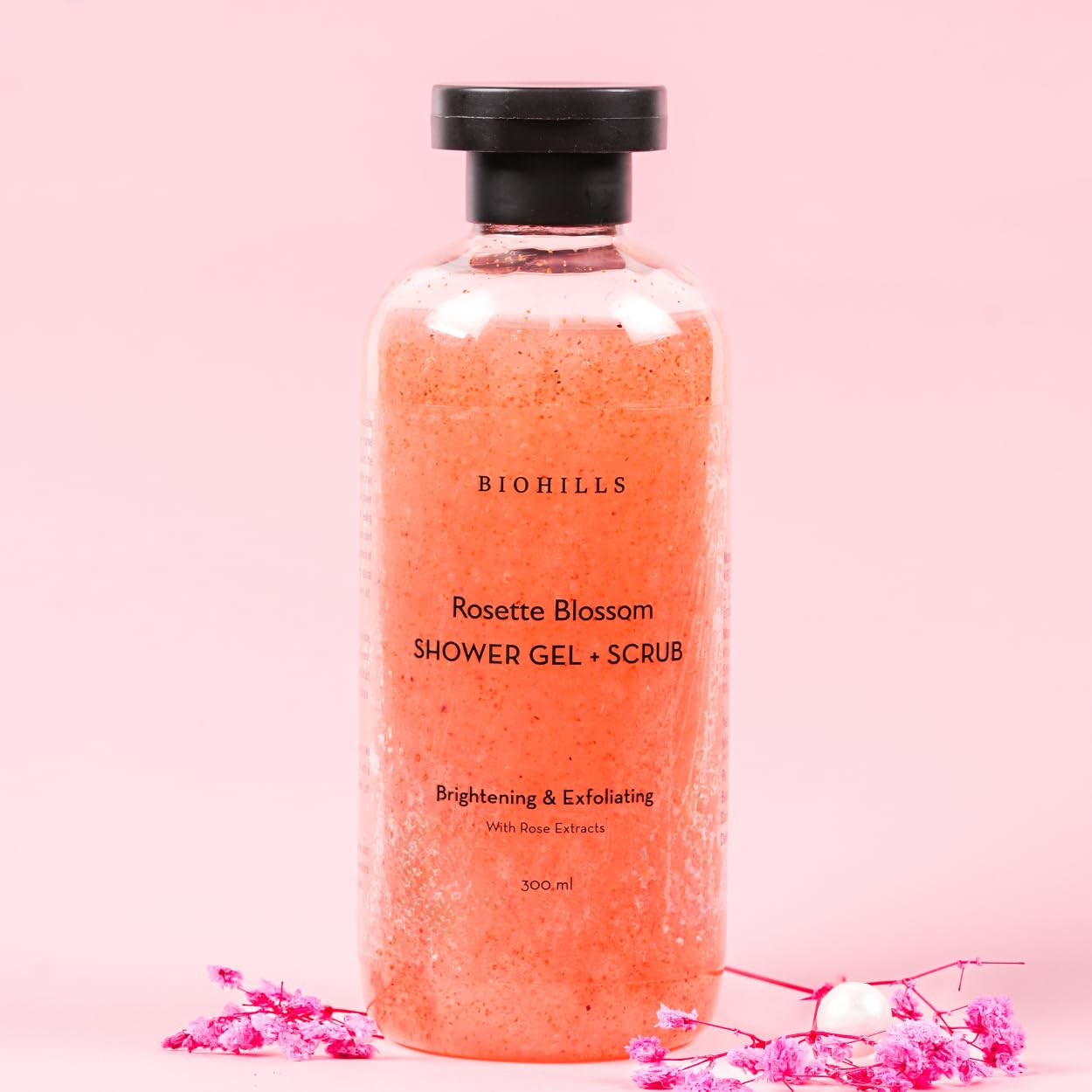 Biohills Rosette Blossom Shower Gel+Scrub Nourishing Body Wash for Women & Men | 300ml | 2-in-1 Exfoliating & Hydrating Bodywash | Rose Extract for Soothing Skin | Luxury Fragrance & Deep Cleansing