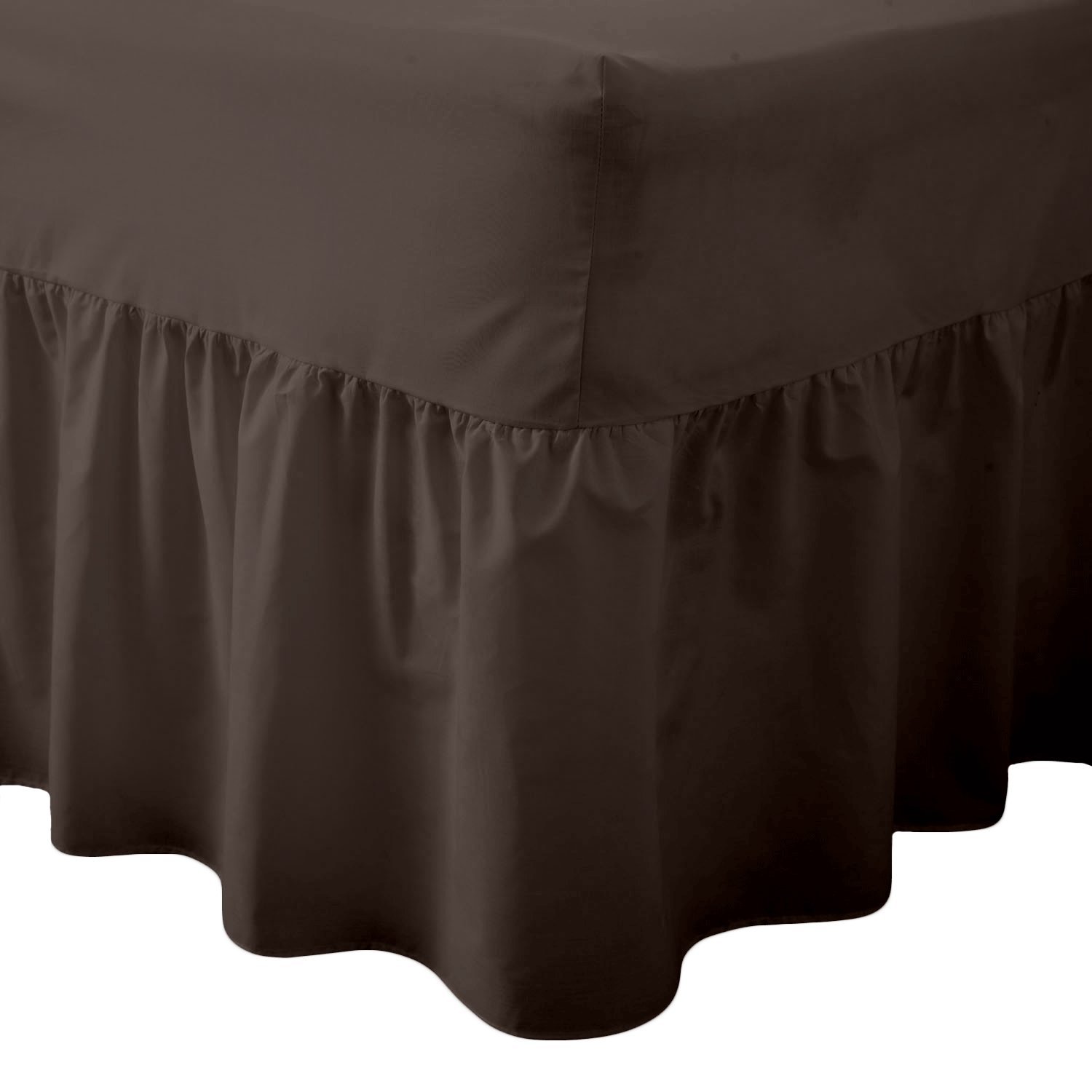 EXTRA DEEP FITTED BED SHEETS NON IRON LUXURY PERCALE COTTON RICH VALANCE FITTED SHEET PLEATED BRUSHED COTTON BEDDING DOUBLE BED SET FLAT SHEET FRILLED (Super King, Chocolate) โ image 1