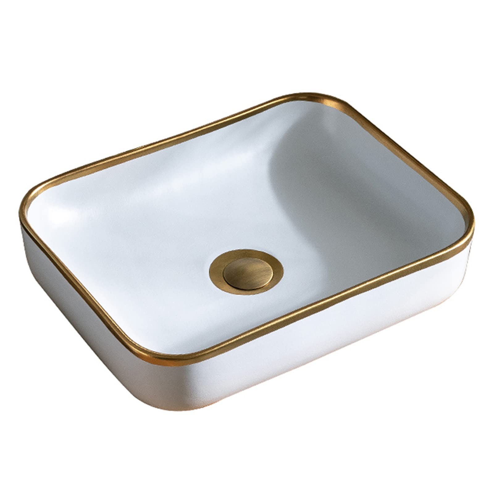 Sjdopulse Gold Washbasin Basin Sink 20.4" × 15.7" Rectangular Porcelain Bathroom Sink Edge Washbasin Washbasin Washbasin Art Basin Ideal For The Room