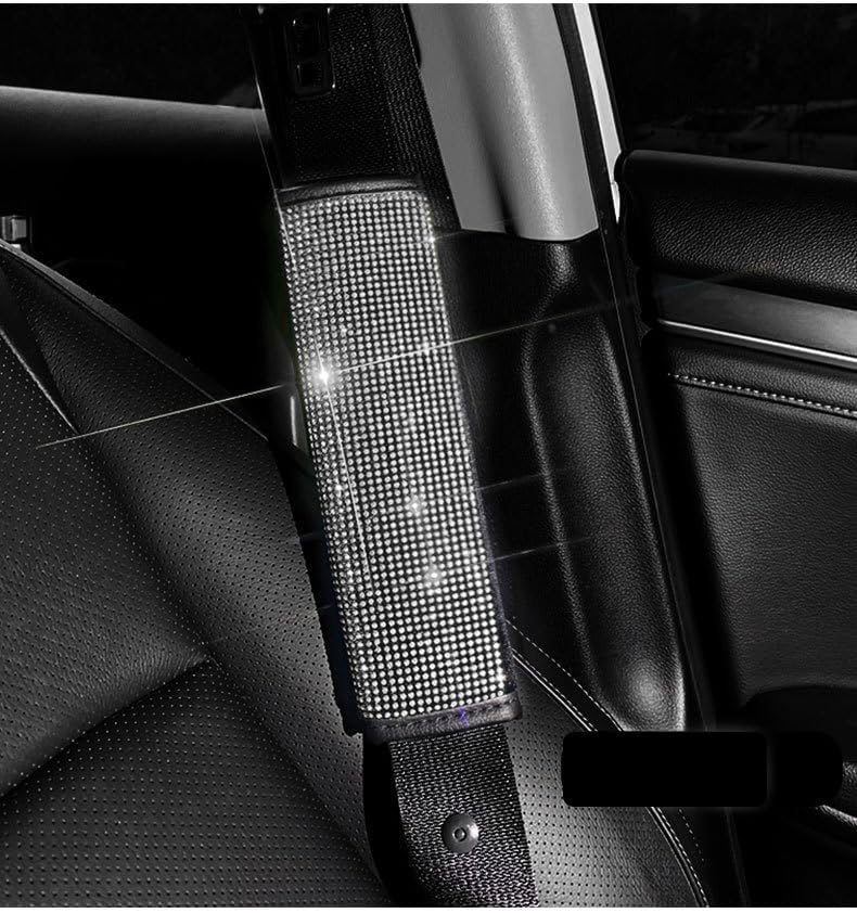 Uphily Bling Bling Crystal Rhinestone Diamond Seat Belt Pads Cover for Car for Girls Women