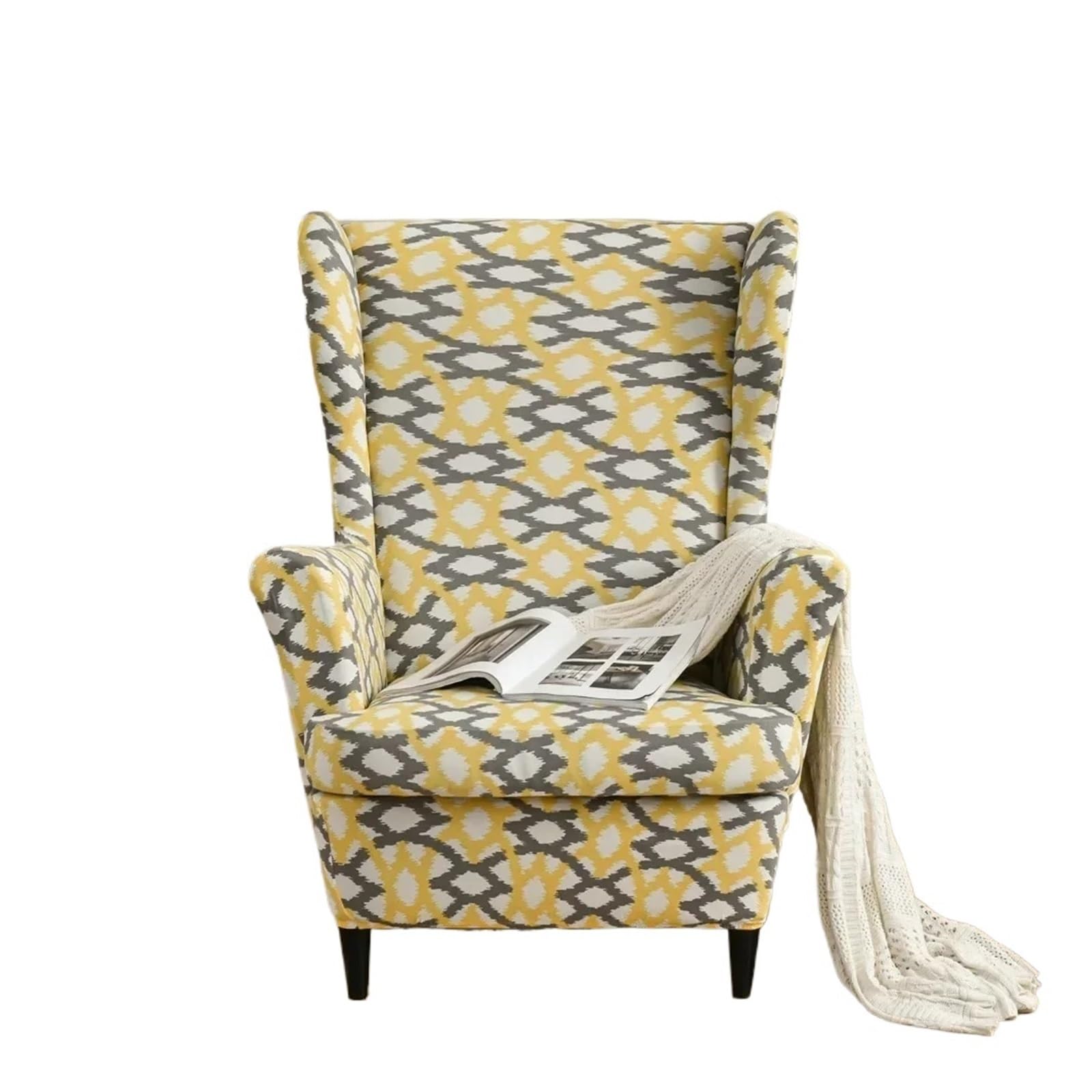 GCYEIDMA Wing Chair Slipcover Flower Wing Chair Cover Stretch Armchair Covers Removable Relax Sofa Slipcovers(Style-12)
